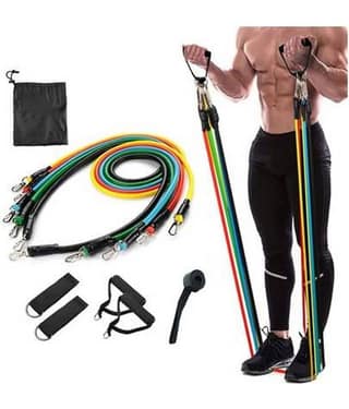 VARKAUS 11 Pcs Portable Fitness Exercise Bands with Handles, Training Tubes with Anchor and Ankle Straps for Resistance Training, Home Workout and Gym Fitness