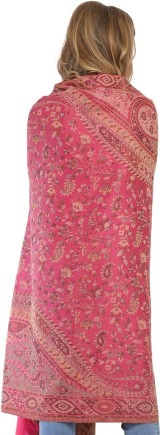 Hot-Pink Reversible Jamawar Shawl with Woven Paisleys