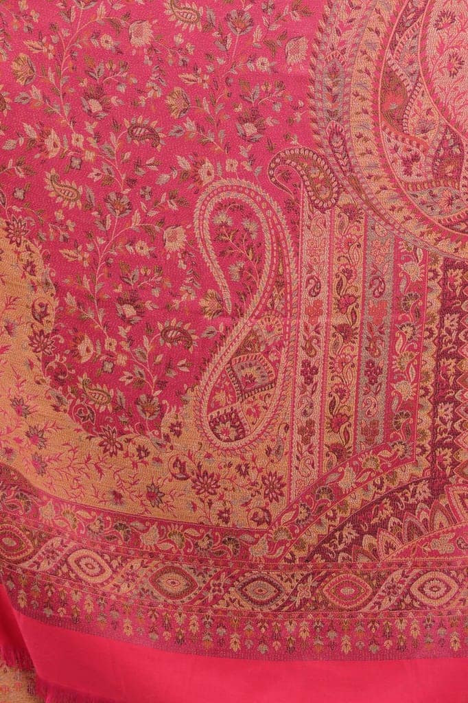 Hot-Pink Reversible Jamawar Shawl with Woven Paisleys view 4