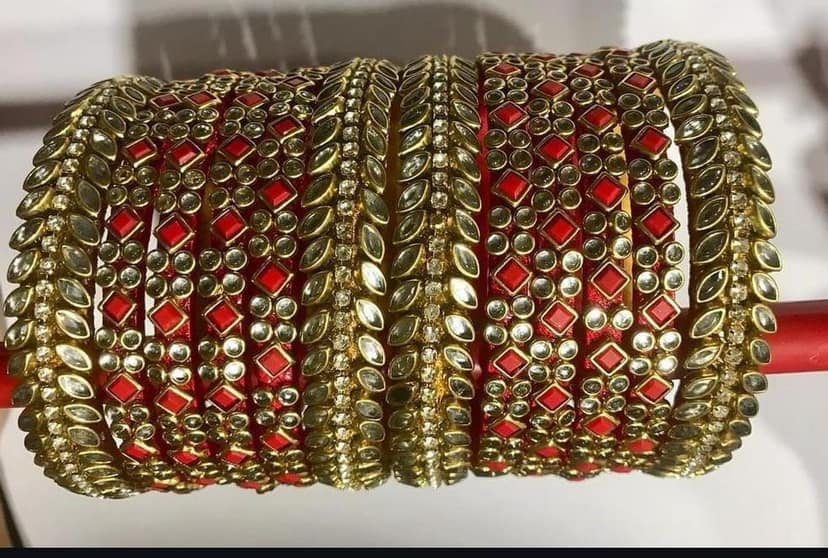 Bridal Chura Set with Red Stones and Gold Plating view 2
