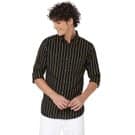 Mufti Black & Yellow Pin Stripe Slim Fit Casual Shirt
