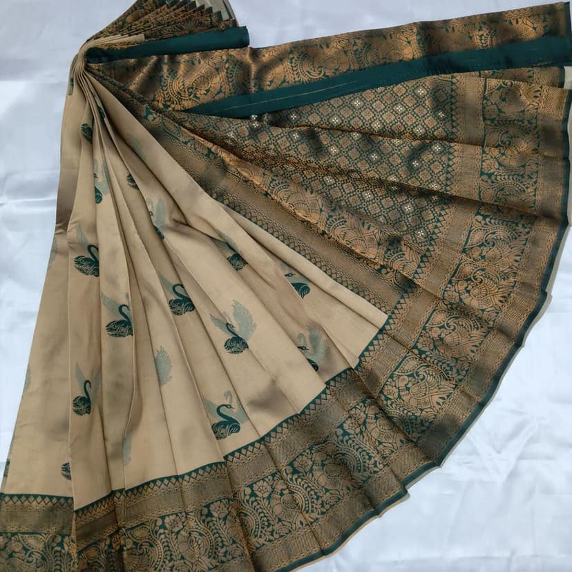 Kubera Silk Cottton Saree with Blouse Gold colour view 3