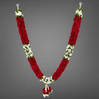 SHREE BALAJI ENTERPRISES Handmade Mala for Photo Frames and God Idols, Garland for Photos of Loved Ones, Traditional Mala for Ancestors and Pitra, Pooja Room | Red and White Color | Pack of 1