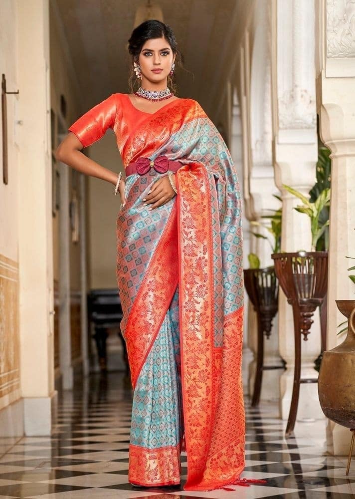 Woven Art Silk Saree in Multicolor