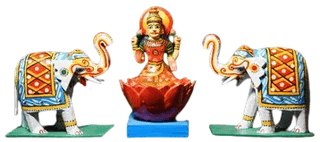 Handcrafted Lakshmi Idol with Elephant Figurines - Indian Deity Set