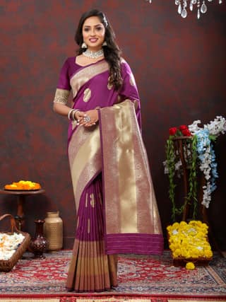 Yavira silk Women's Wine Handwoven Silk Saree
