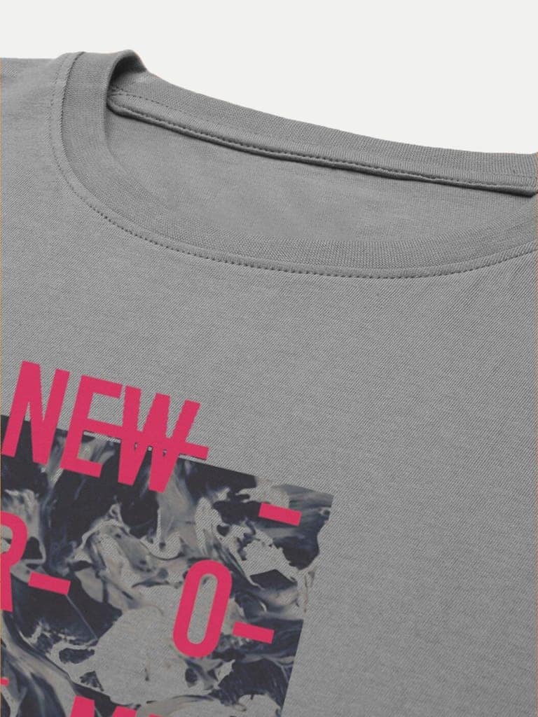 Women Printed Dark Grey T-shirt view 4