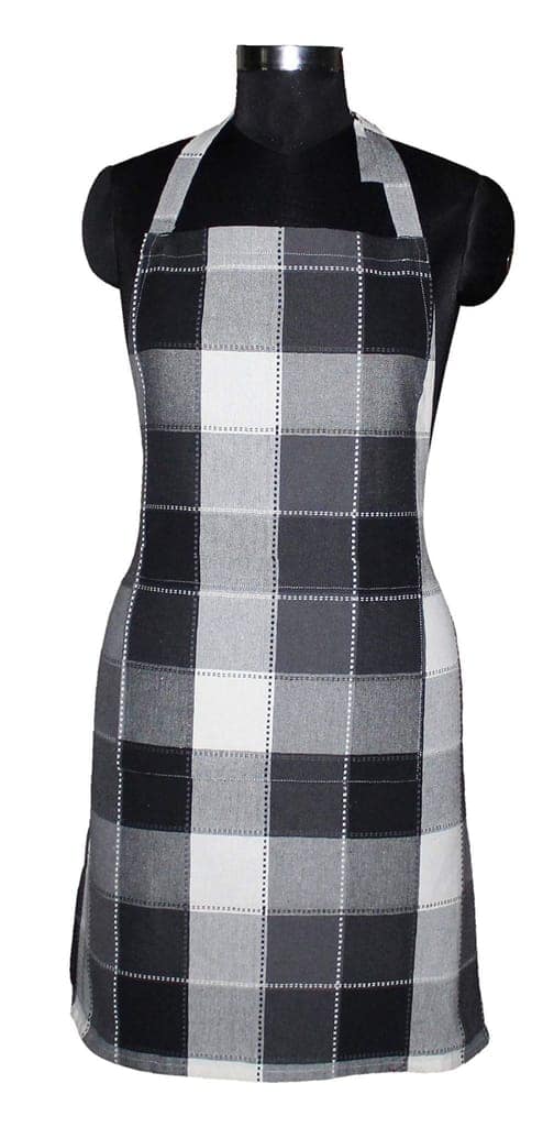 AIRWILL, 100% Cotton Yarn-Dyed Jacquard Dobby Designer Checks Aprons, Sized 65cm in Width & 80cm in Length with 1 Center Pocket, Adjustable Buckle on Top. Pack of 5 piece.