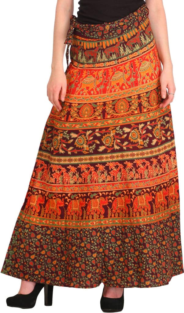 Catawba-Grape Wrap-Around Long Skirt from Pilkhuwa with Printed Animals view 2