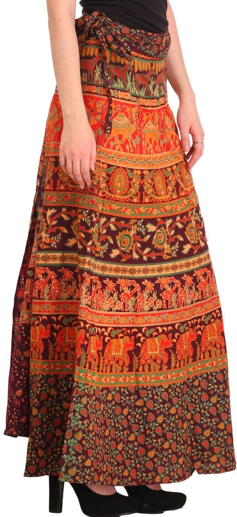 Catawba-Grape Wrap-Around Long Skirt from Pilkhuwa with Printed Animals view 3