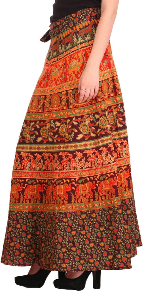 Catawba-Grape Wrap-Around Long Skirt from Pilkhuwa with Printed Animals view 4