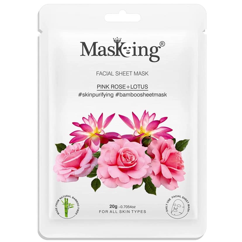 MasKing Bamboo Facial Sheet Mask of Pink Rose & Lotus for Skin Purifying Ideal for Women & Men, 20ml each (Pack of 2) view 3