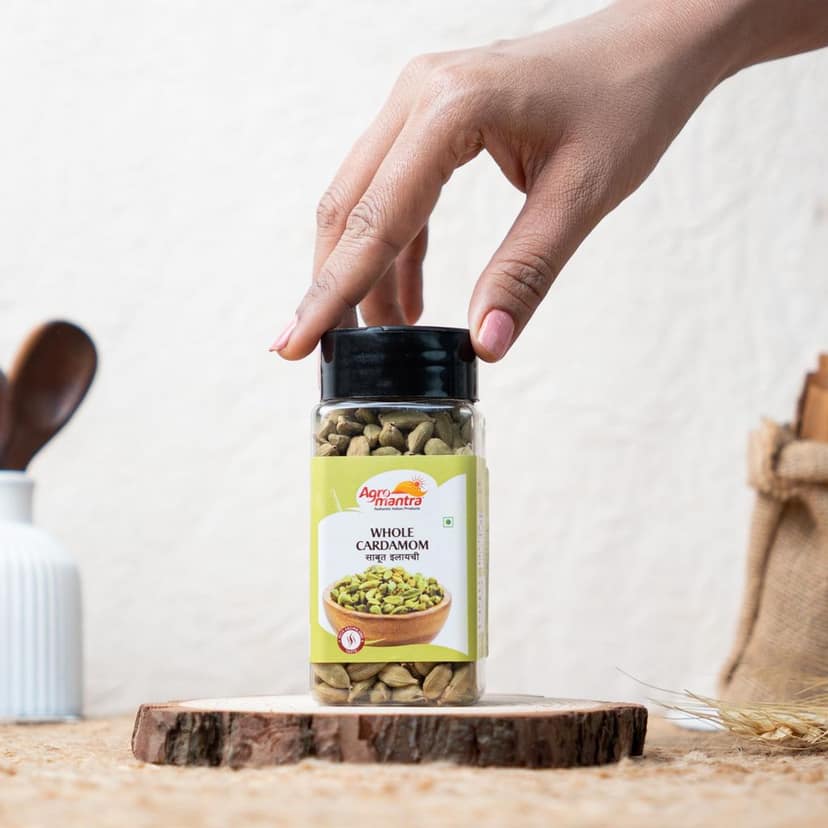 Agro Mantra Whole Cardamom 100g Jar | Rich & Aromatic Green Cardamom | Sourced from Kerala | Perfect for Kheer, Chai, Biryanis & Curries | Fresh & Versatile Indian Spice (pack of 2) view 6