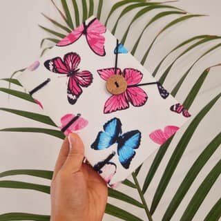 Handmade Butterfly Print Eco-Friendly Diary with Wooden Button Closure