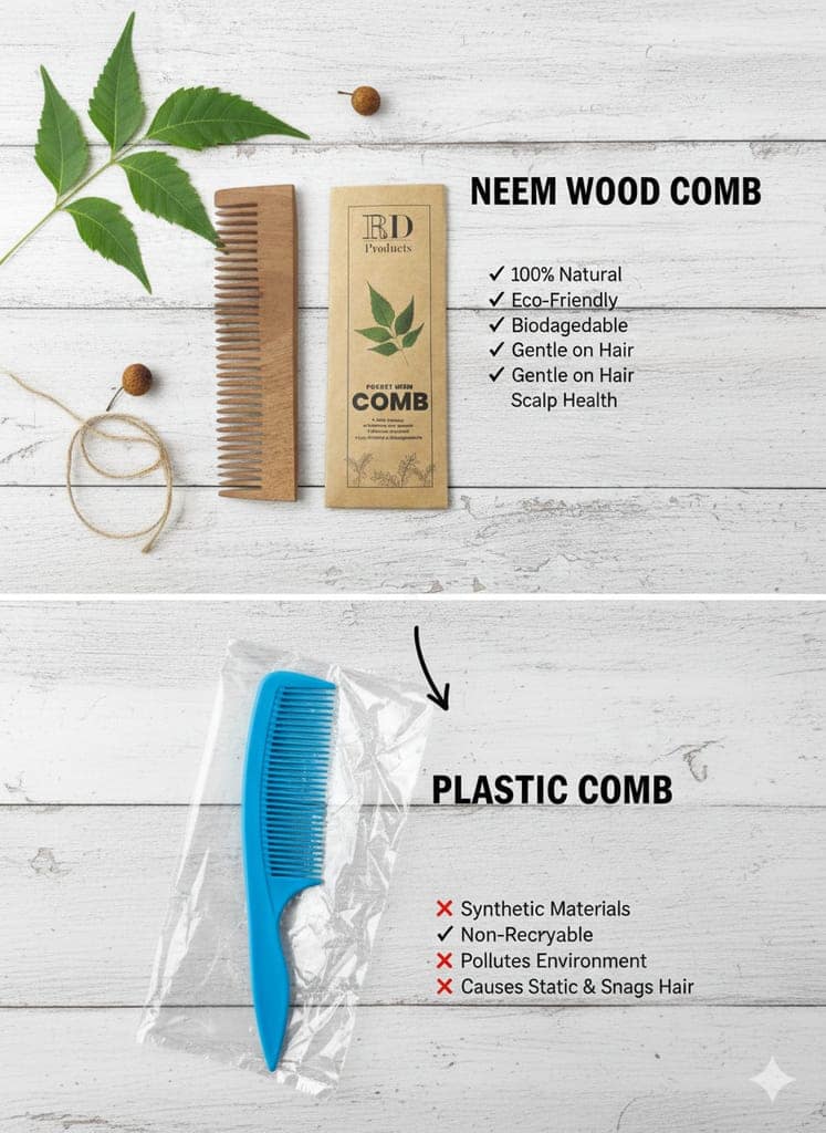 RD Products Pocket Neem Wooden Comb | Compact & Travel-Friendly | Natural Hair Comb for Men & Women | Gentle on Scalp, Helps Reduce Frizz & Hair Fall view 9
