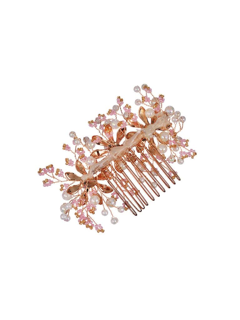 Gold toned Pink Enamelled Flower Tiara Comb Pin view 6