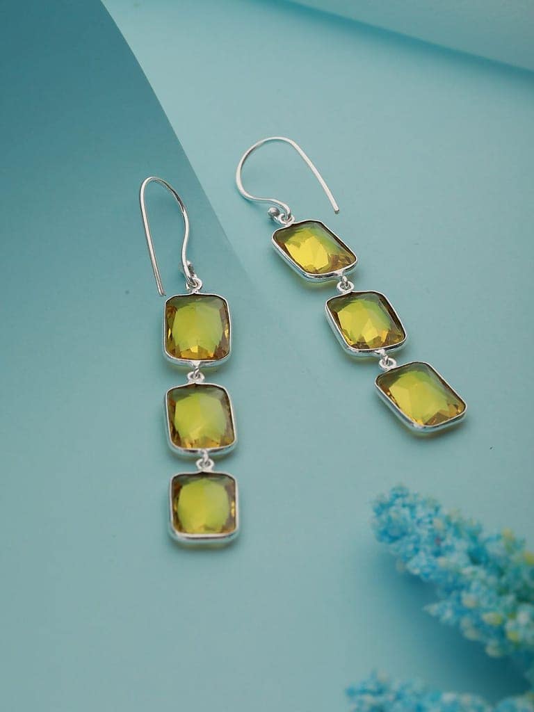 Yellow stone studded Drop Earrings view 3