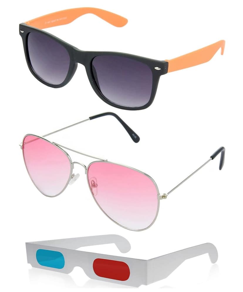 HRINKAR Rectangular And Pilot Stylish Sunglasses For Men And Women (Grey And Red Lens | Black And Silver Frame - HCMB490) With Free Paper 3D Glass