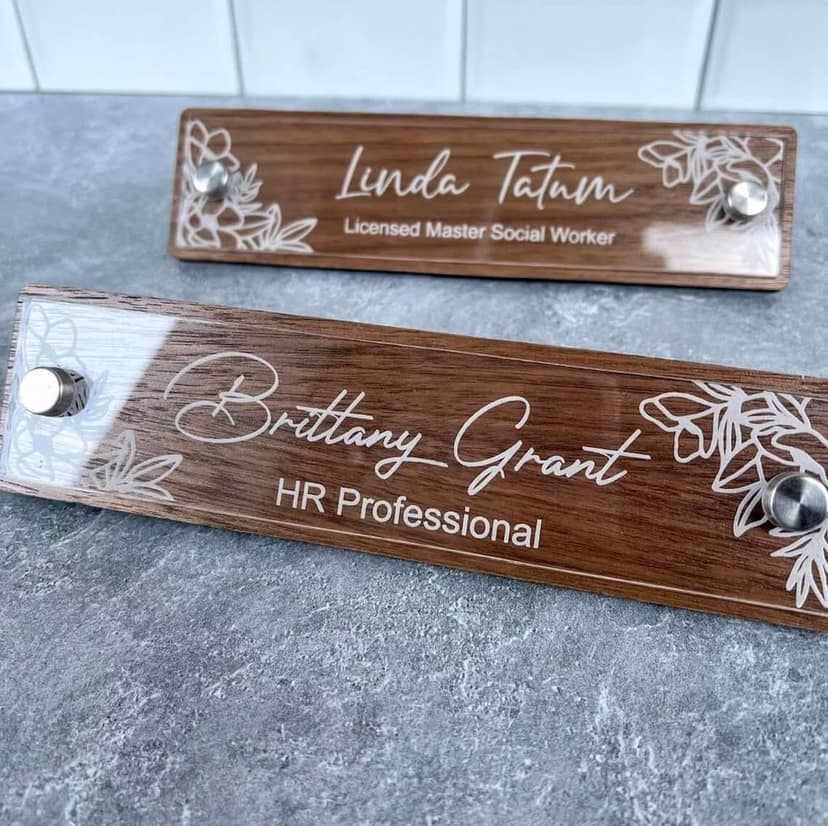 iCreations Personalized Double Layer Desk Nameplate for Office with engraved Letters (2x8 Inch)