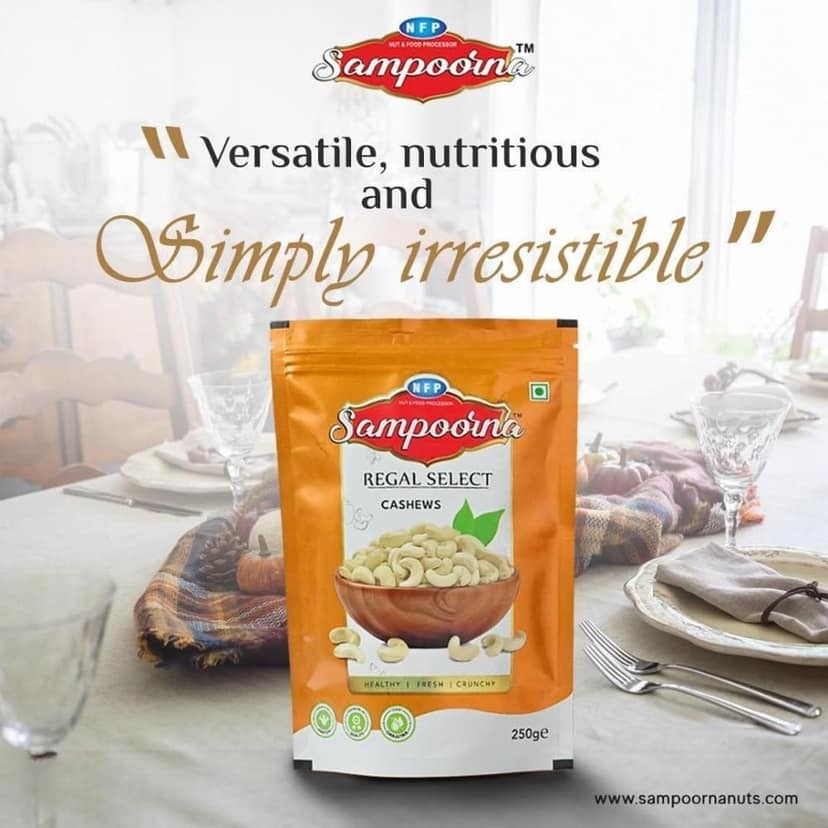 NFP SAMPOORNA Sampoorna Foods Regal & Prestige Organic Premium Cashew Nut(Kaju) Unsalted Gluten Free Dry Fruit Healthy Snack Cashews(2x250g) view 4