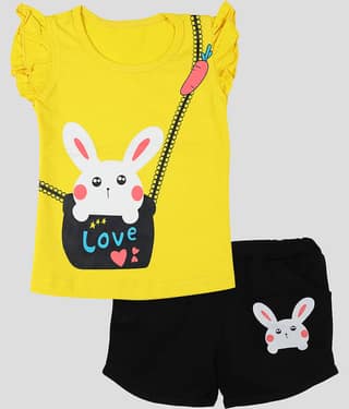 CATCUB Pack of 1 Baby Girls Cotton Top & Shorts ( Yellow )