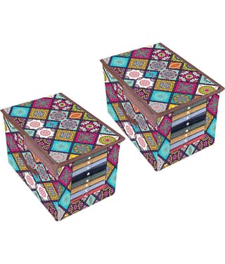 PrettyKrafts Premium Shirt Stacker Closet Organizer with Lid - Shirts and Clothing Organizer with Lids (Set of 2)-Multi Checks