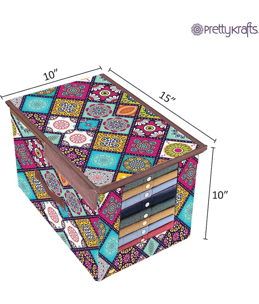 PrettyKrafts Premium Shirt Stacker Closet Organizer with Lid - Shirts and Clothing Organizer with Lids (Set of 2)-Multi Checks view 2
