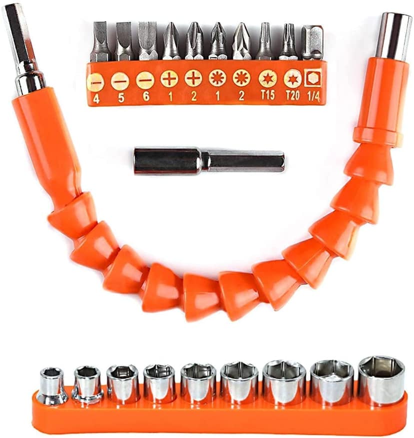 H9 Flexible Shaft Drill Bit Extension Kit, Flexible Soft Shaft Extension Screwdriver Bits & Sockets Nut Electric Bit Power Repair DIY Tools for Drill drilling machine (22 Pieces Set)