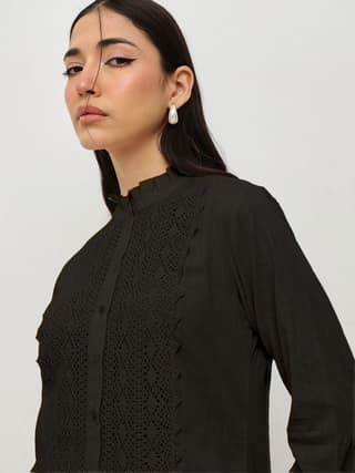 Black Lace-Trim Tunic