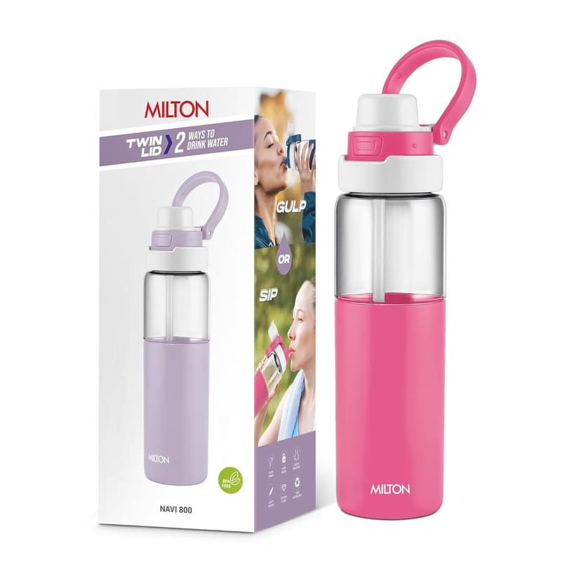 MILTON Navi 800 2-in-1 Lid Sip or Gulp Water Bottle 800 ml | Sturdy Handle I BPA Free| Food-Grade | One-Touch Open | Leak-Proof | Ideal for Office, School, College, Gym