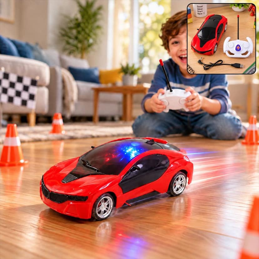 Rechargeable RC Sports Car Toy with 3D Sparkling LED Lights for Kids (1 Pc)
