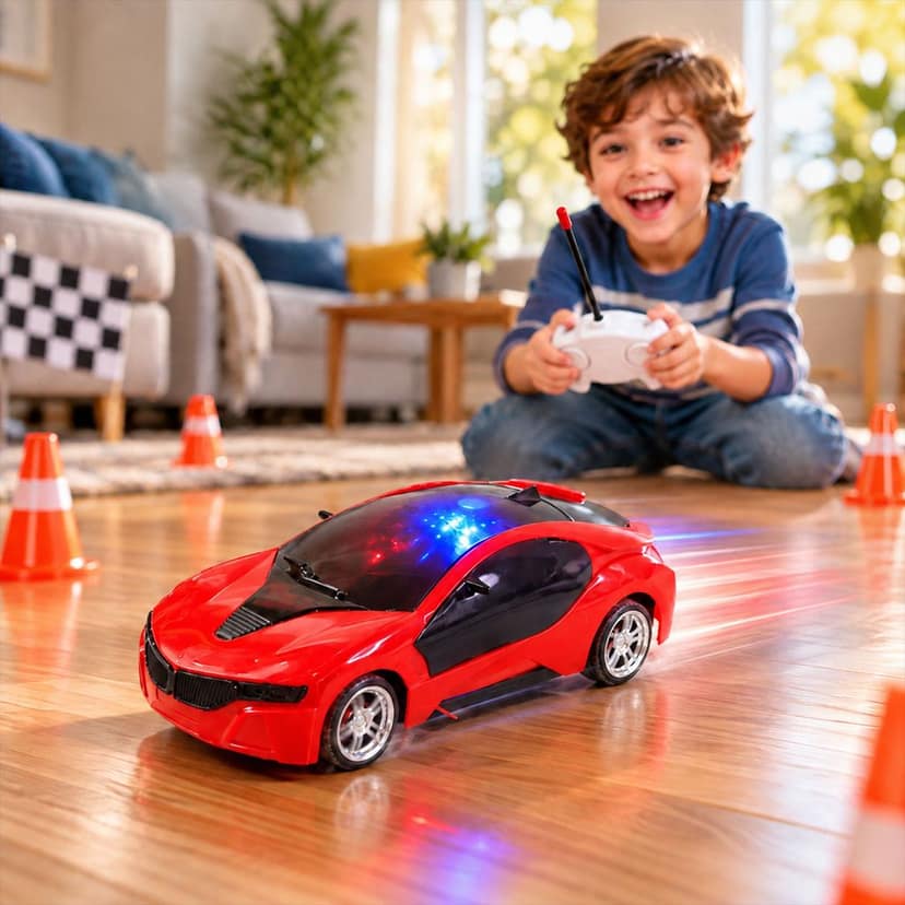 Rechargeable RC Sports Car Toy with 3D Sparkling LED Lights for Kids (1 Pc) view 3