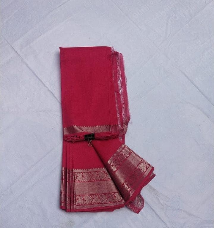 Pure Handloom Cotton Saree With Zari Border (250 KADDI) view 2