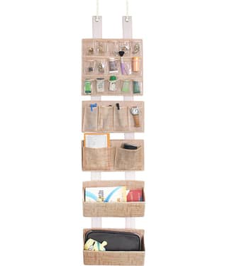 PrettyKrafts Multipurpose Strong velcro Wall Holder Storage Box, Shelf Saving Organiser for Storage Bedroom, Living Room Wall Pouch, Over The Door Organizer,(Pack of 1) JuteBrown