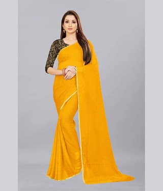 Rhey Chiffon Printed Saree With Unstitched Blouse Piece ( Blue )