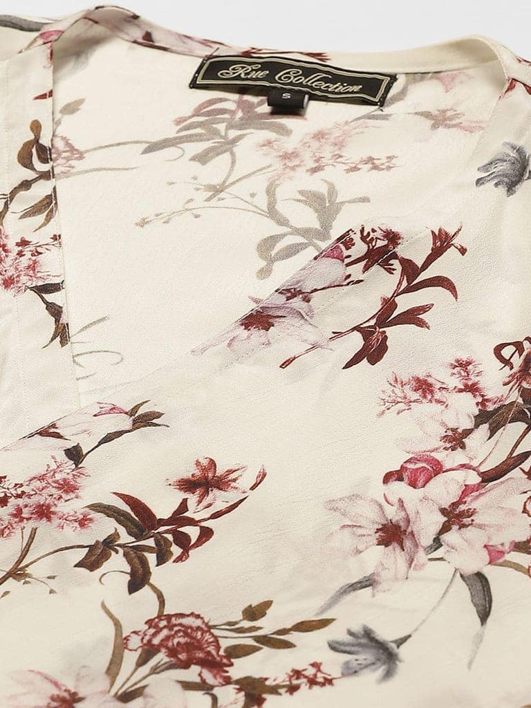 Women White & Burgundy Printed Open Front Waterfall Shrug view 5