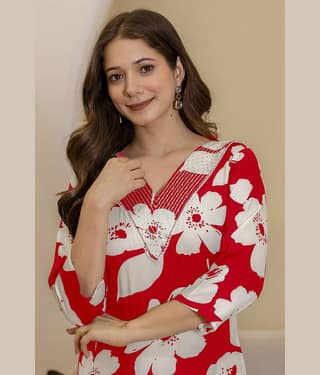 Kapadia Women Rayon Embroidered Straight Kurti ( Red )