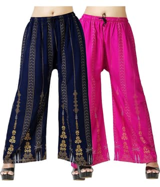 lasafiya Pack of 2 Rayon Straight Women's Palazzos ( Navy Blue )