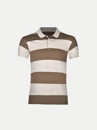 Mens Lt Brown Fashion Striped Cotton Polo T-shirt