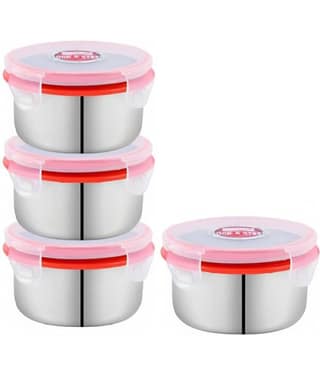Dream Home Lunch Box Steel Red Food Container ( Set of 2 )