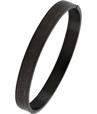 The Jewelbox Italian Roman Black 316L Surgical Stainless Steel Openable Bangle Kada Bracelet For Men Boys