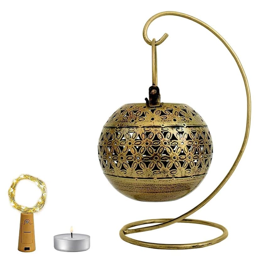 Golden & Black Metal Hanging Lantern With Stand