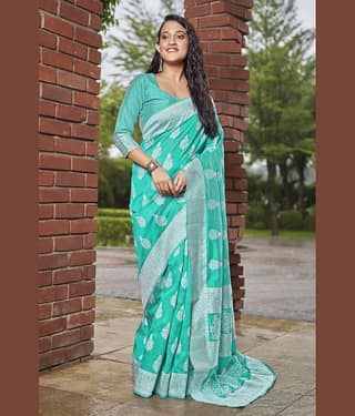 Sariya Jacquard Woven Saree With Unstitched Blouse Piece ( Rama )