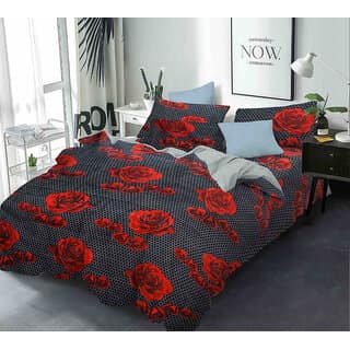 Black Bee Bedsheet With Black Polka Dot And Rose PrintDouble Bedsheet With 2 Pillow Covers (208 X 213 Cm)(Bs-04)