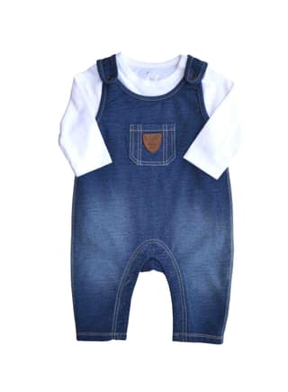 Baby's Denim Romper Set/Dungaree,Color-Blue/White