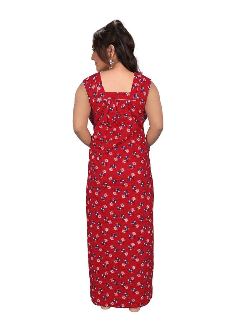 VALENCIA SLEEPWEAR lissybissy Cotton Resham Embroidery Nighty Night Gown Maxi for Women A line (Red) view 3