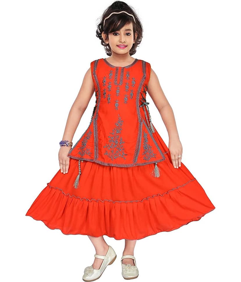 M.MONGELA DRESSES Cotton Blend A-line Dress For Girls ( Pack of 1 , Red )