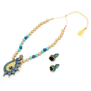 Le bijouxistic EKAM EK Gold and blue pendent design necklace set with earrings for women