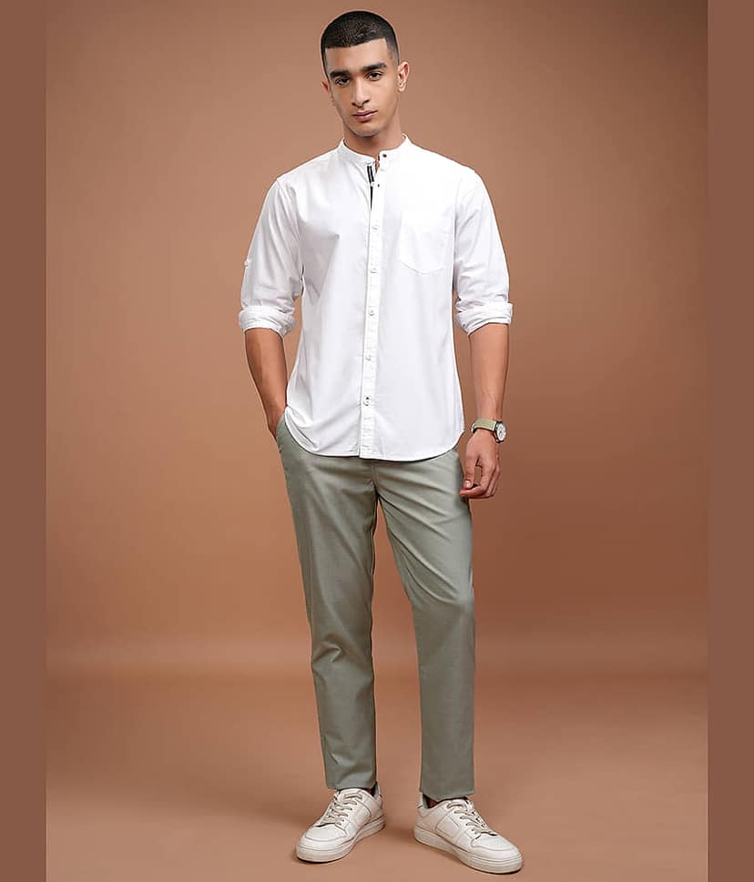 Highlander 100% Cotton Slim Fit Solids Full Sleeves Men's Casual Shirt - White ( Pack of 1 ) view 2