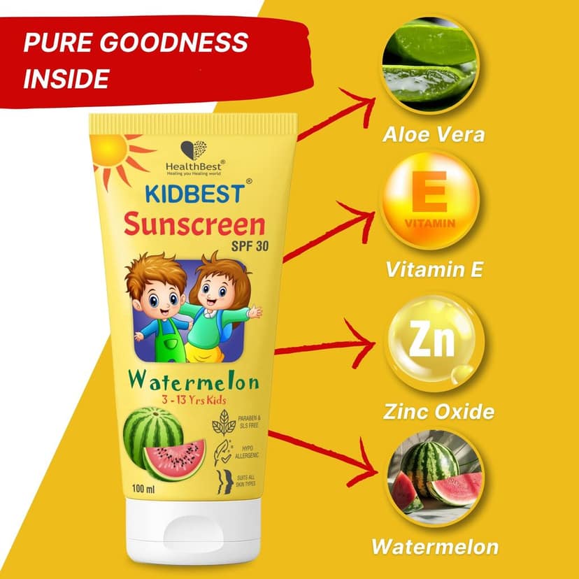 Healthbest Kids Sunscreen SPF 30, PA+++, Tested 100 ml - Cooling Watermelon, Boosts Vitamin D Absorption, Prevents Tanning, Vegan Hydrates All Skin Types view 4